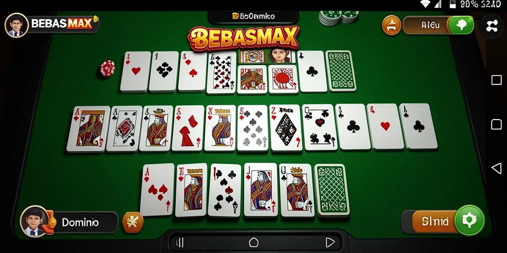 Tampilan antarmuka BEBASMAX saat bermain domino dengan fitur menarik.