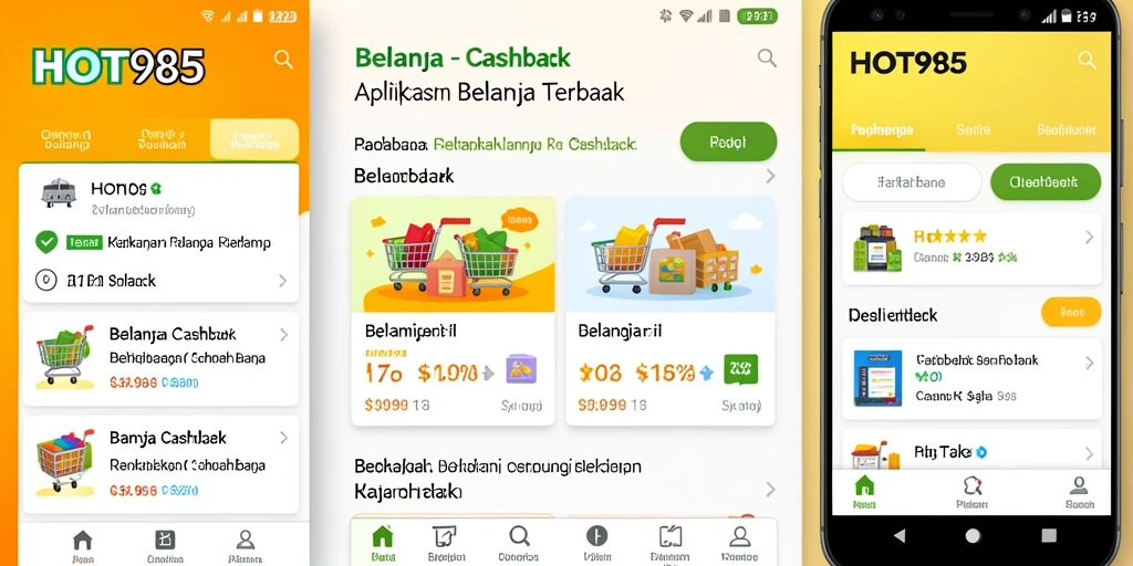 Tampilan antarmuka utama HOT985 dengan fitur cashback menarik.