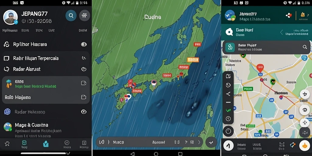 Tampilan antarmuka utama <strong>JEPANG77</strong> yang menampilkan radar hujan dengan akurasi tinggi.