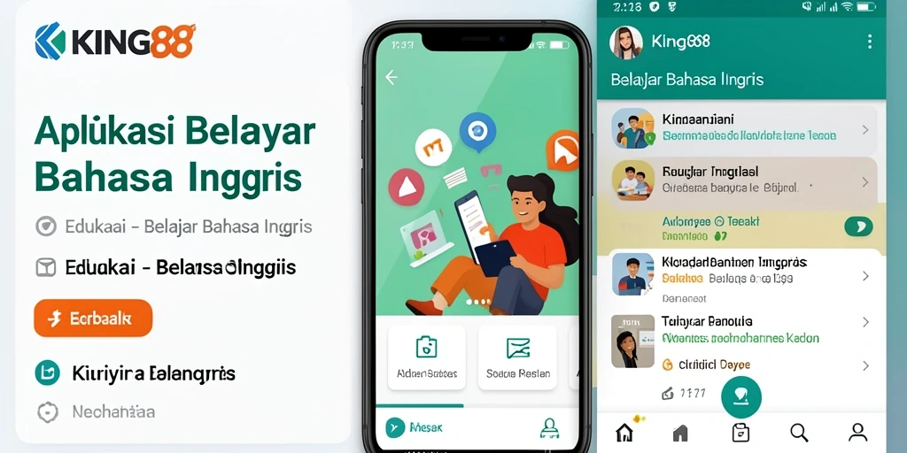 Tampilan antarmuka aplikasi KING88 saat belajar Bahasa Inggris.