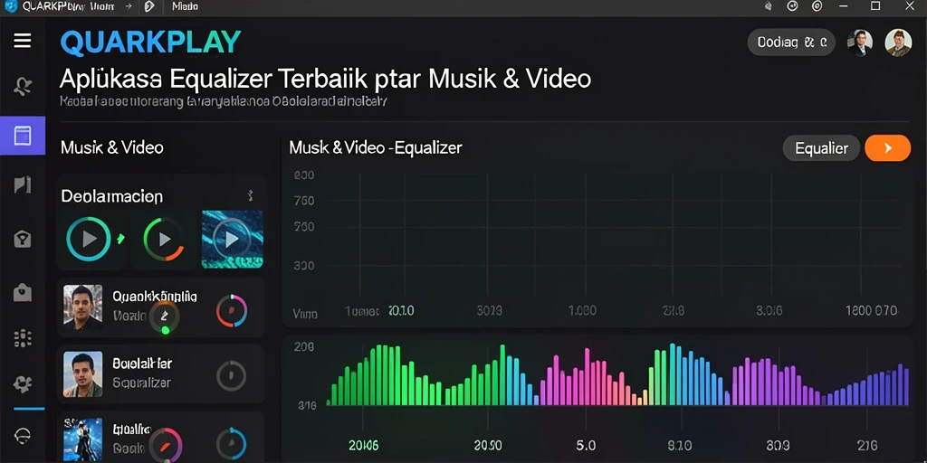 Antarmuka menarik dari aplikasi QUARKPLAY dengan fungsi Equalizer yang lengkap.
