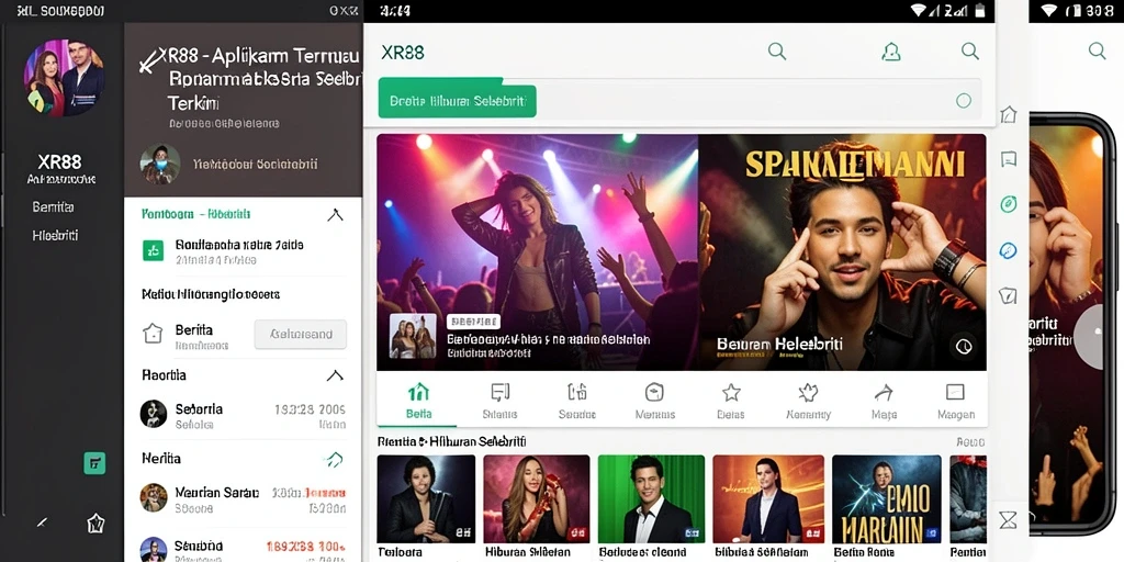 Tampilan antarmuka aplikasi XR88 untuk berita selebriti terupdate.